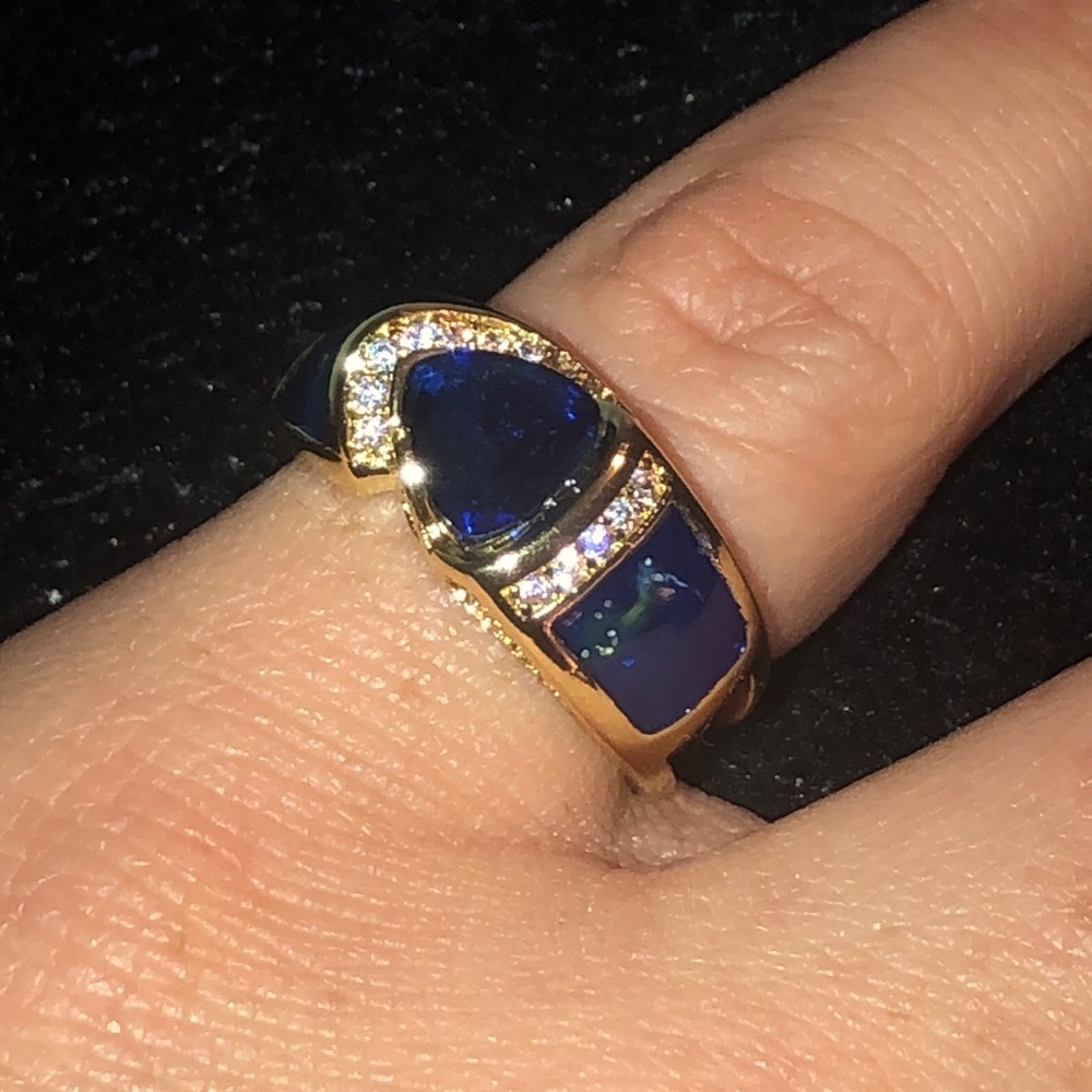 S925 Golden Ring with Blue Stones